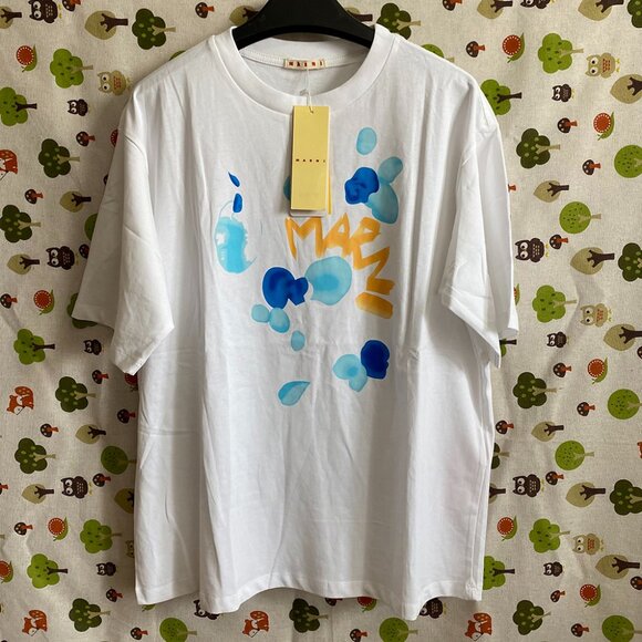 Marni Round Neck Drop Shoulder Sleeve Tee Mens White - Picture 1 of 6